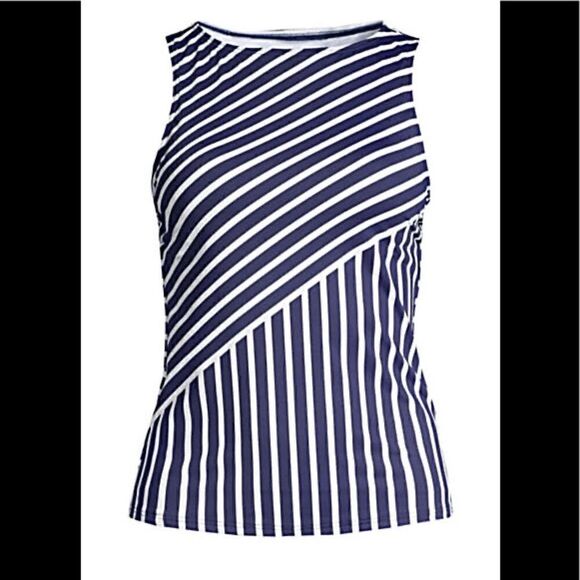 Land’s End Plus reg size high neck tankini blue white soft cup various sizes - Picture 1 of 4